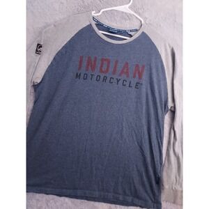 Indian Motorcycles Shirt Mens Extra Large Spellout Logo Blue Gray Raglan Biker